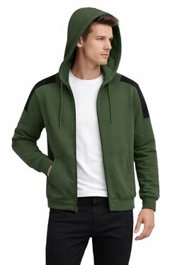 Blusão Masculino Moletom com Capuz Verde com Zíper Detalhe Preto