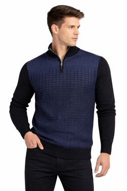 Blusa Masculina Malha com Zíper Gola Alta Blue Bay Marinho