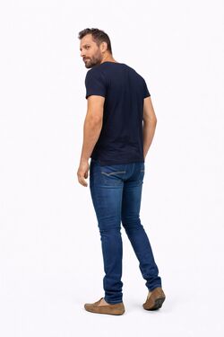 Calça Jeans Masculina Slim Destroyed  Azul com Elastano – Shyros - 53837