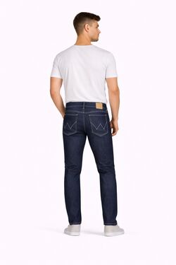 Calça Jeans Masculina Slim Wrangler Larston Azul Escuro Gancho Médio Perna Ajustada - 53854