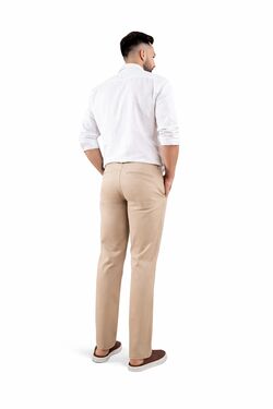 Calça Chino Cropped Masculina Bege Sarja Stretch Moderna - 53889