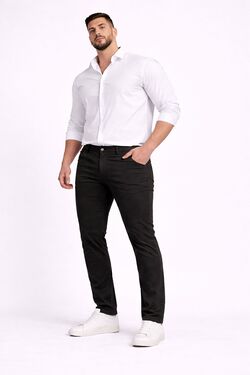 Calça Sport Plus Size Masculina Sarja Preta Stretch Diâmetro Tradicional