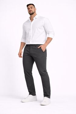 Calça Sport Plus Size Masculina Sarja Cinza Stretch Diâmetro Tradicional