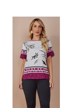 Blusa Feminina Plus Size Estampada Fúcsia Miravest Manga Curta - 53937
