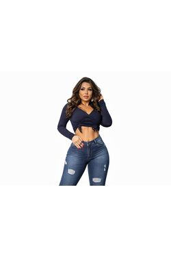 Calça Jeans Cigarrete Feminina Destroyed Bau Baki Cintura Alta com Elastano - 53960