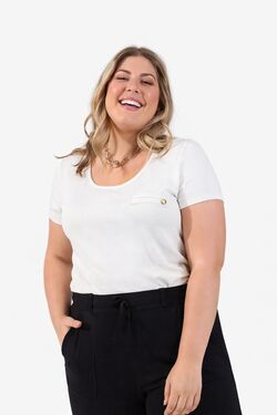 Blusa Básica Feminina Plus Size Off White Rovitex em Viscose com Elastano