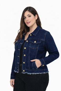Jaqueta Jeans Feminina Azul com Elastano e Barra Desfiada Wriggle