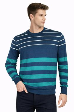 Suéter Masculino Tricot Listrado Gola Careca Conforto Casual 