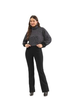 Calça Feminina Boot Cut Rovitex Ponto Roma Cós Elástico Preta Confortável Elegante - 54285