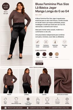 Blusa Feminina Plus Size Lã Básica Jagar Manga Longa do G ao G4 - 54465