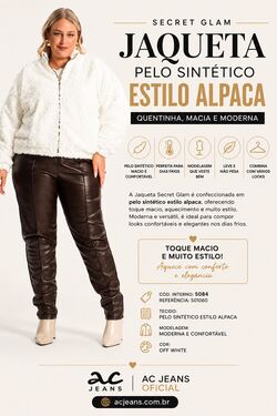 Jaqueta Feminina Pelo Sintético Estilo Alpaca Secret Glam – Quente, Macia e Moderna - 54468