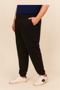 Calça Jogger Cargo Plus Size Preto You Size com Bolsos Laterais - 52586