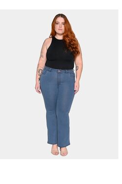 Calça Jeans Flare Petit Plus Size Feminina Shyros Azul Claro com Elastano Tamanhos 48 ao 56