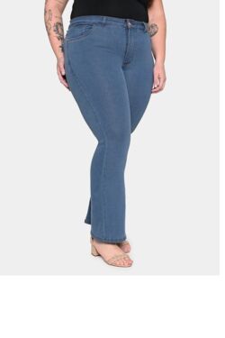 Calça Jeans Flare Petit Plus Size Feminina Shyros Azul Claro com Elastano Tamanhos 48 ao 56 - 54538