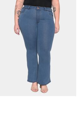 Calça Jeans Flare Petit Plus Size Feminina Shyros Azul Claro com Elastano Tamanhos 48 ao 56 - 54539