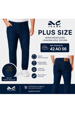Calça Jeans Masculina Stone com Elastano e Bolso para Celular 42 ao 56 - Conforto Premium - 54628