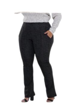 Calça Bailarina Plus Size Jacquard Jaú Tricot Feminina Cintura Elástica com Bolsos