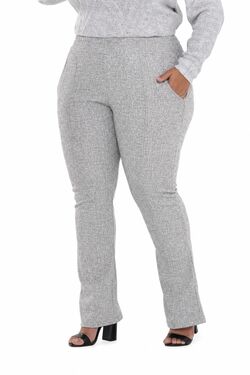 Calça Bailarina Plus Size Jacquard Jaú Cinza Feminina Cintura Elástica com Bolsos	