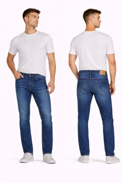 Calça Jeans Masculina Slim Wrangler Larston Azul Médio Gancho Médio Perna Ajustada - 54659