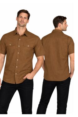Camisa Works Plus Size Manga Curta Sarja Dois Bolsos Wrangler Caramelo - 54666
