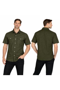 Camisa Works Plus Size Manga Curta Sarja Dois Bolsos Wrangler Verde - 54668