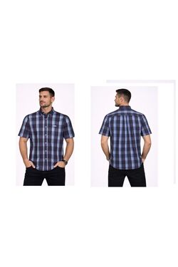 Camisa Masculina Tricoline Fit Manga Curta Xadrez com Bolso e Botão na Gola Wrangler - 54669