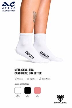 Meia Cano Médio Cavalera Box Letter Unissex Algodão