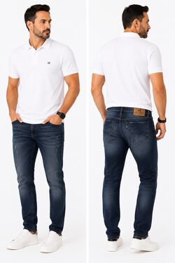 Calça Jeans Masculina Just Fit La Rossi Azul Médio Estonado com Elastano