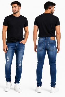 Calça Jeans Masculina Skinny La Rossi Azul Médio Destroyed com Elastano