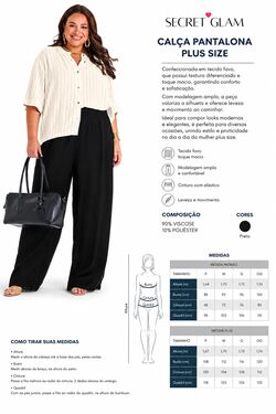 Calça Pantalona Plus Size Feminina Secret Glam Preta em Tecido Favo com Viscose  - 54747