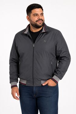 Jaqueta Bomber Masculina Plus Size Enrico Rossi Leve com Zíper Preto e Cinza