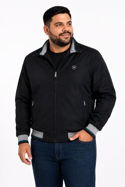 Jaqueta Bomber Masculina Plus Size Enrico Rossi Leve com Zíper Preto e Cinza - 54811
