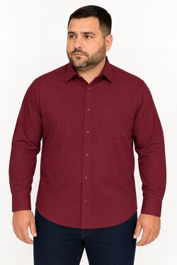 Camisa Masculina Plus Size Microfibra Manga Longa com Bolso Vinho Caw